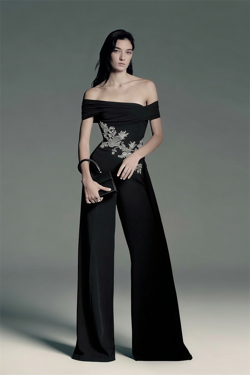 Women'S Formal Jumpsuit Evening Wear - Czarny Kryształowy Kombinezon Damski Seksowny Odkryte