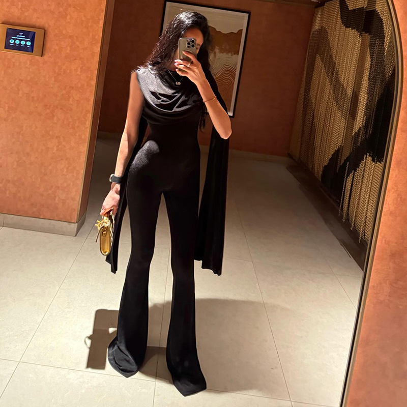 Women'S Formal Jumpsuit Evening Wear - Czarny kombinezon damski, seksowny, bez rękawów,
