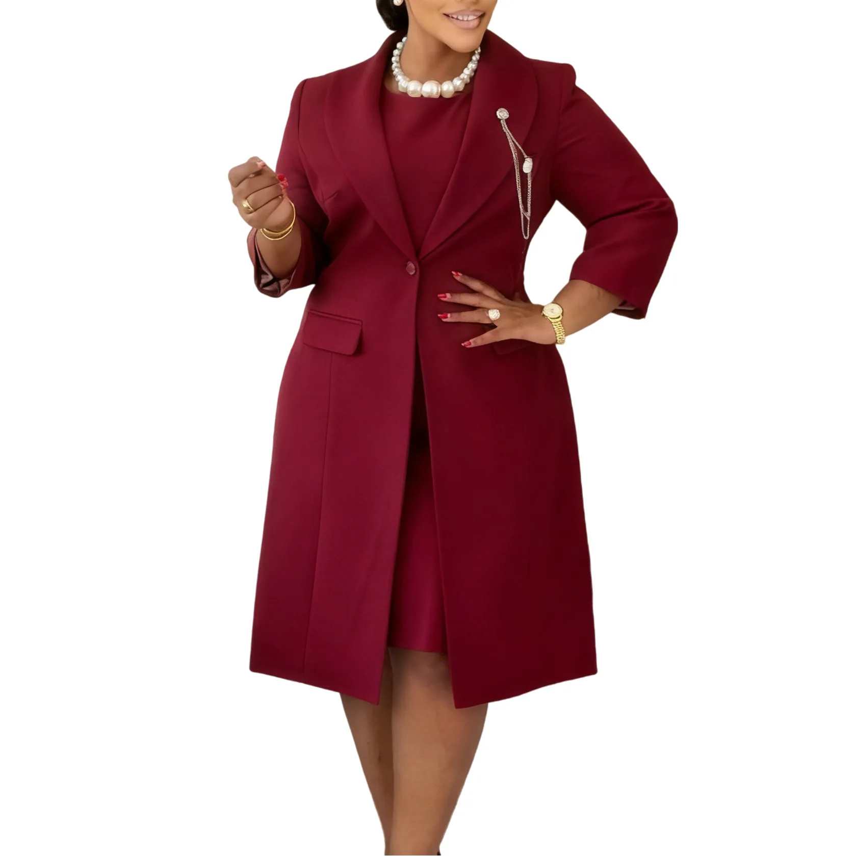 Women Formal Wear Dubai - Elegancki dwuczęściowy zestaw biurowy: marynarka, łańcuszek