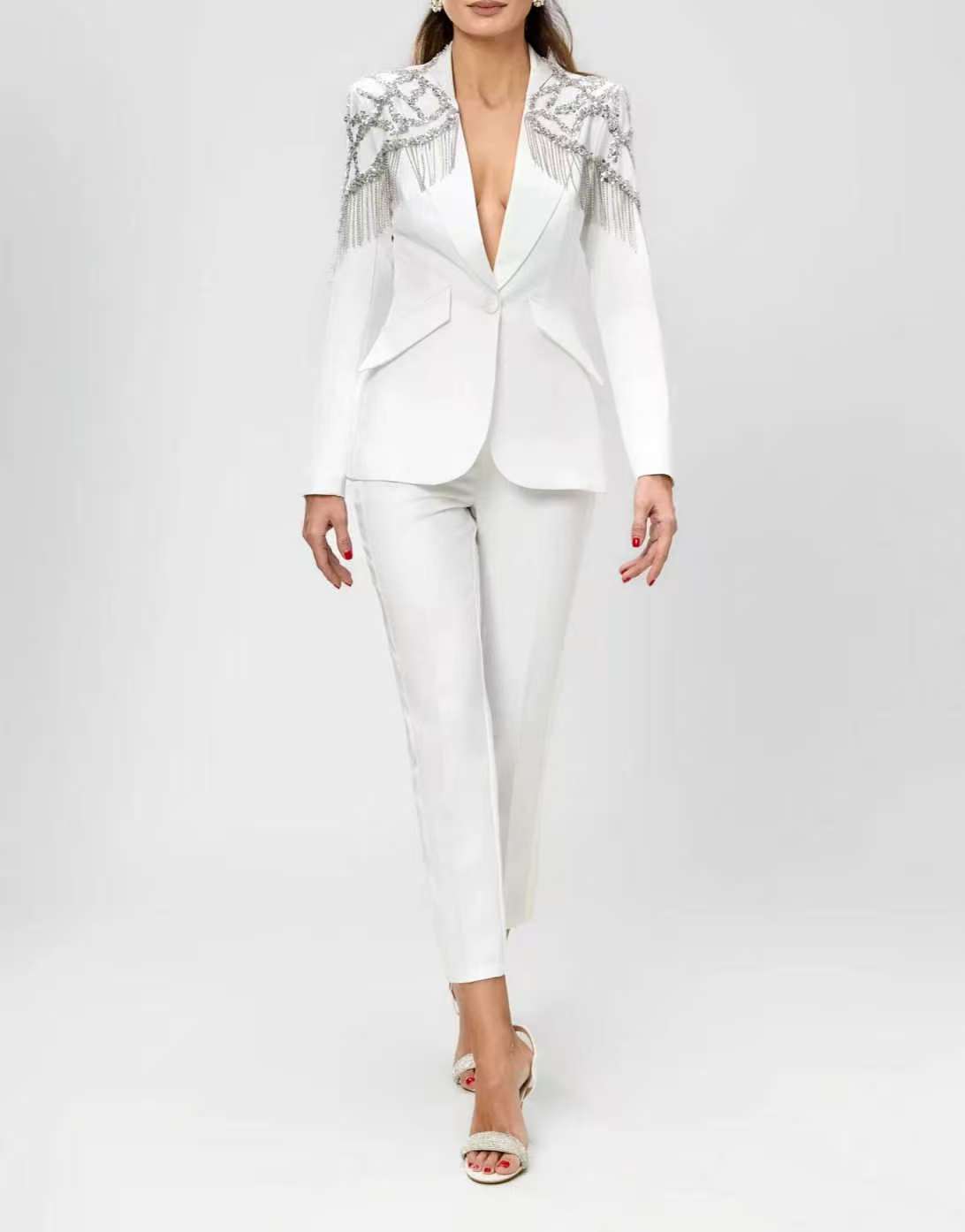 Women'S Formal Wear For Wedding Guest - Damski garnitur z kryształkami, 2-częściowy zestaw:
