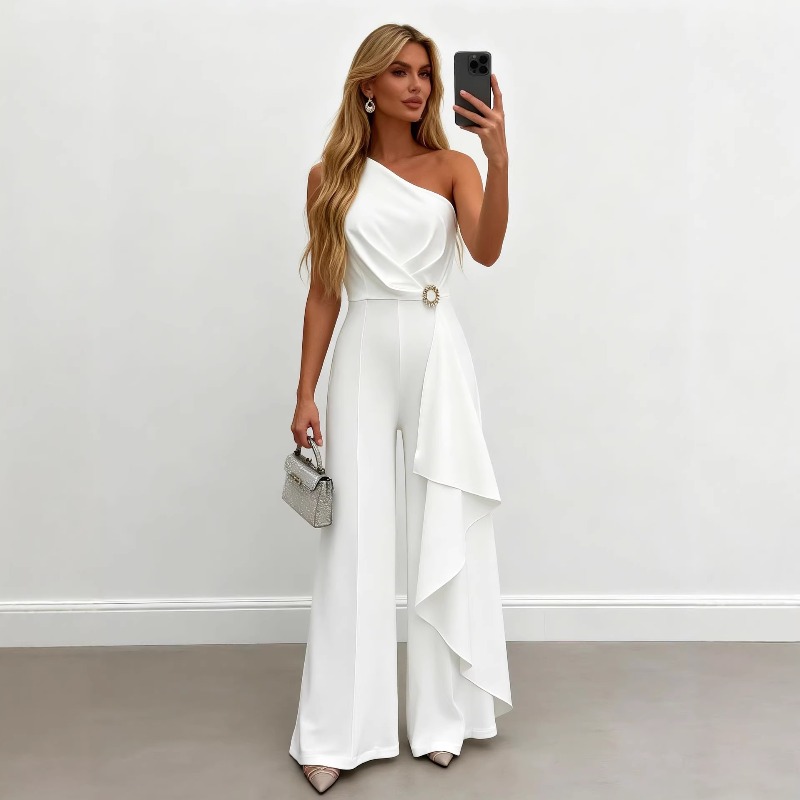 Women'S Formal Jumpsuit Evening Wear - Elegancki damski biały kombinezon na jedno