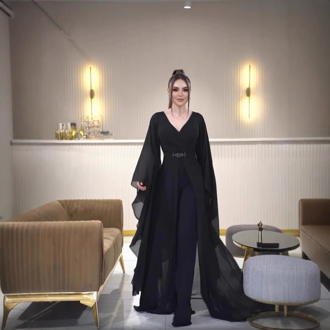 Women'S Formal Jumpsuit Evening Wear - Arabia Czarna Sukienka Kombinezonowa na Bal