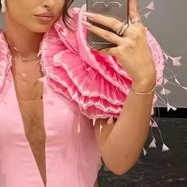 Women Formal Wear Online - Różowe dwuczęściowe suknie balowe z dużymi,