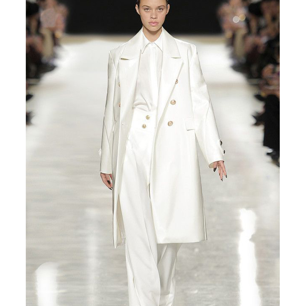Trench Coat Formal - Luksusowy satynowy biały damski płaszcz trencz