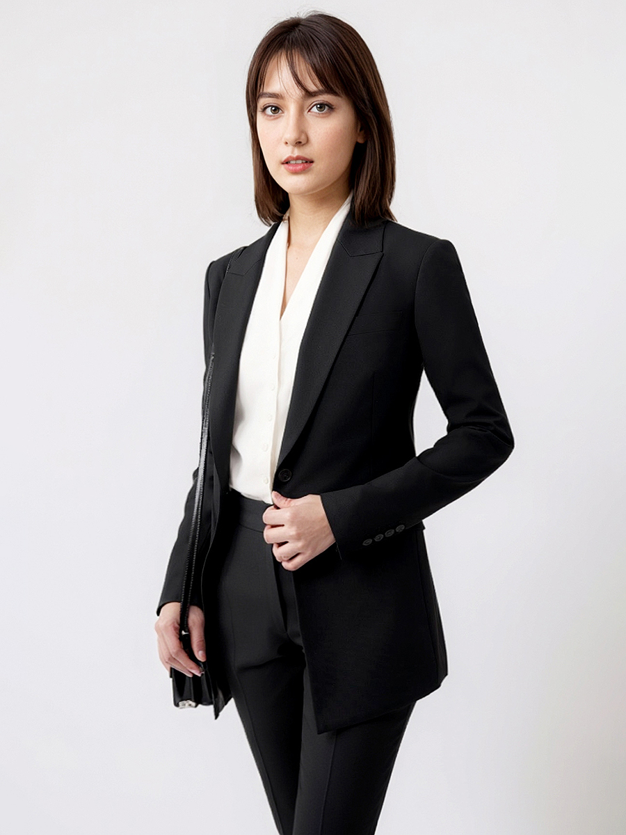 Women Formal Wear With Black Blazer - Garnitury damskie Zestaw Marynarka Spodnie Biuro
