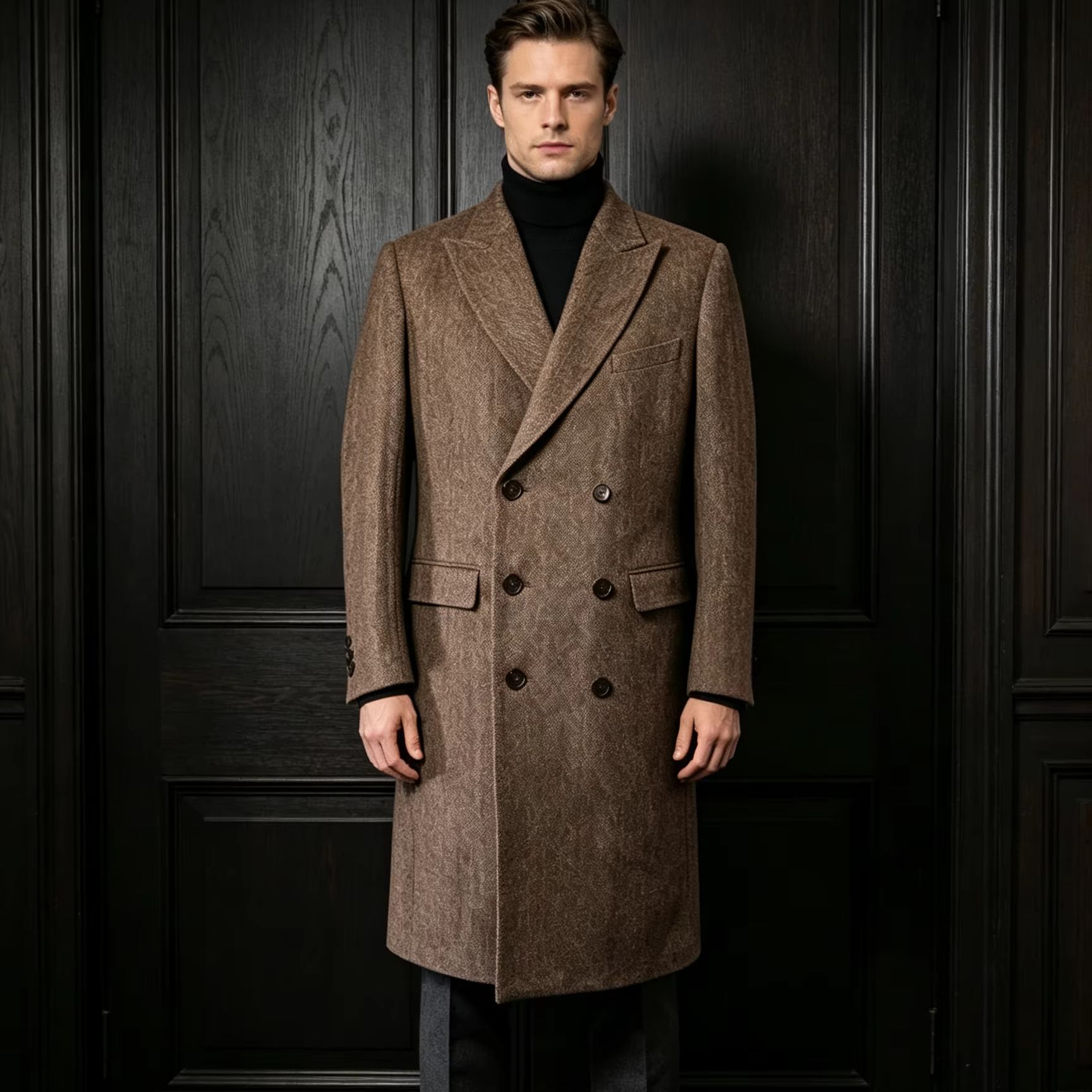 Trench Coat Formal - Męski długi płaszcz z czystej wełny