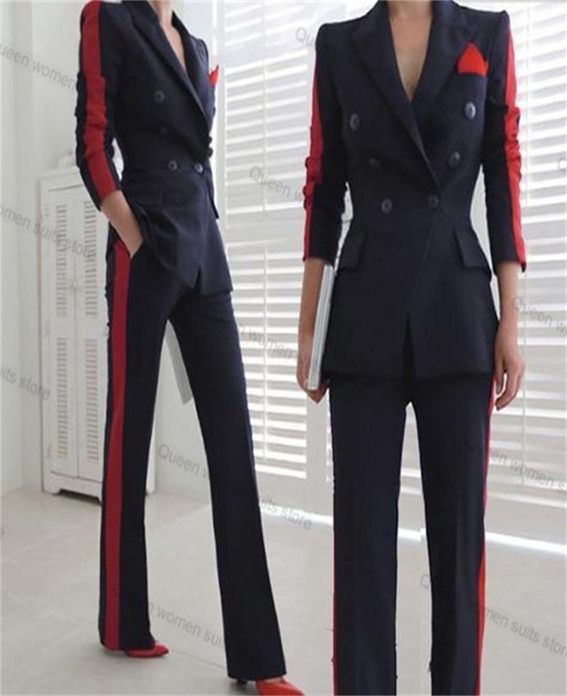 Women Formal Wear With Black Blazer - Czerwony Czarny Jesienny Damski Garnitur 2-częściowy