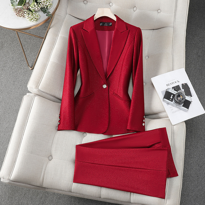 Women Formal Wear With Black Blazer - Damski elegancki garnitur biurowy, dwuczęściowy, różowy,