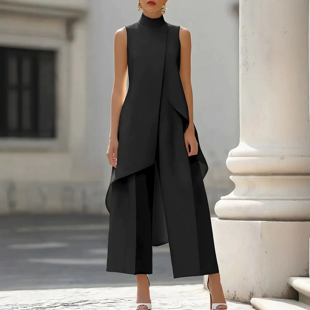 Women'S Formal Jumpsuit Evening Wear - Kombinezon damski bez rękawów z wysokim