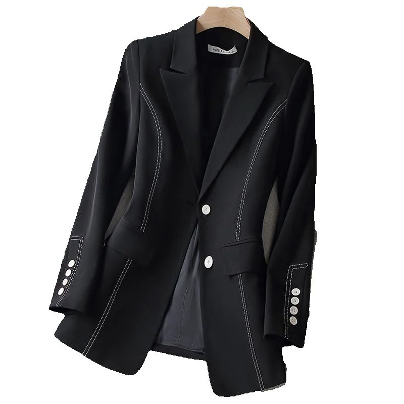 Women Formal Wear With Black Blazer - Nowa Modna Damska Elegancka Marynarka Biała