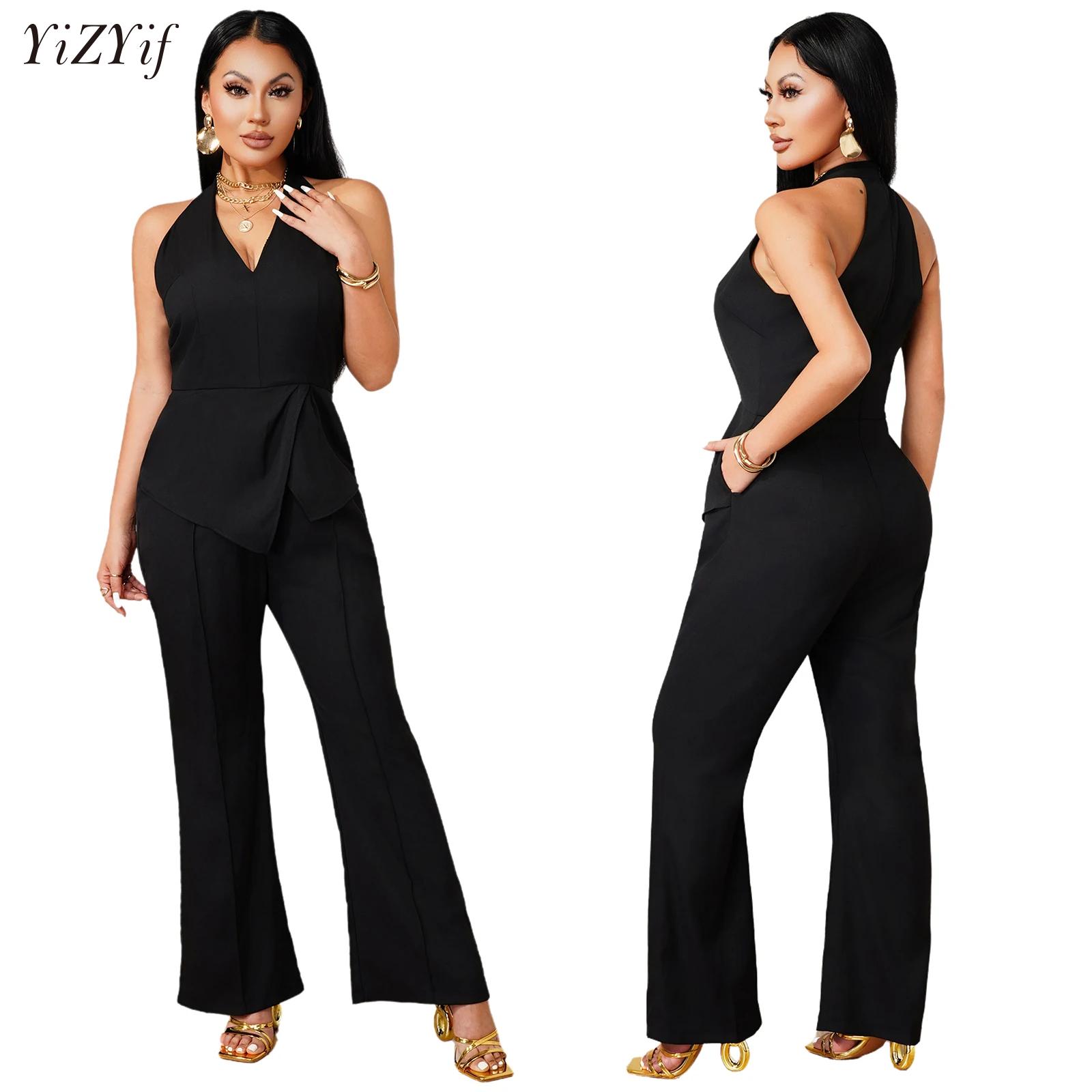 Women'S Formal Jumpsuit Evening Wear - Kombinezon bez rękawów z dekoltem w