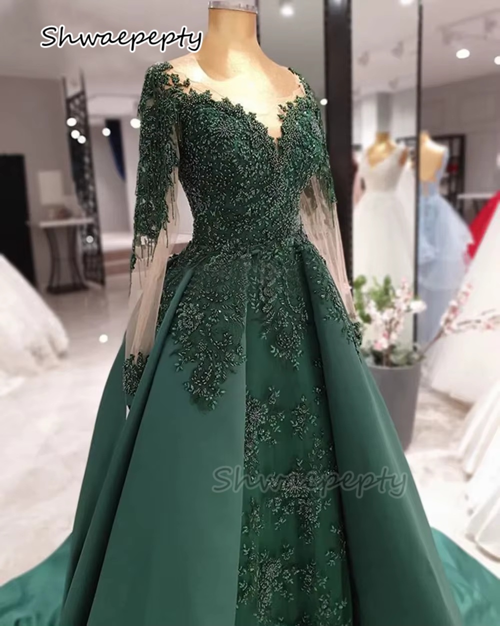 Women Formal Wear Dubai - Elegancka Hunter zielona suknia wieczorowa arabski
