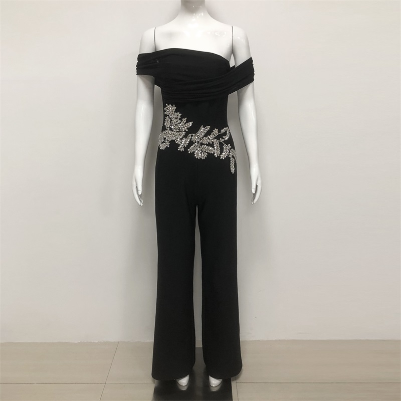 Czarny Kryształowy Kombinezon  – Women'S Formal Jumpsuit Evening Wear recenzja i cena