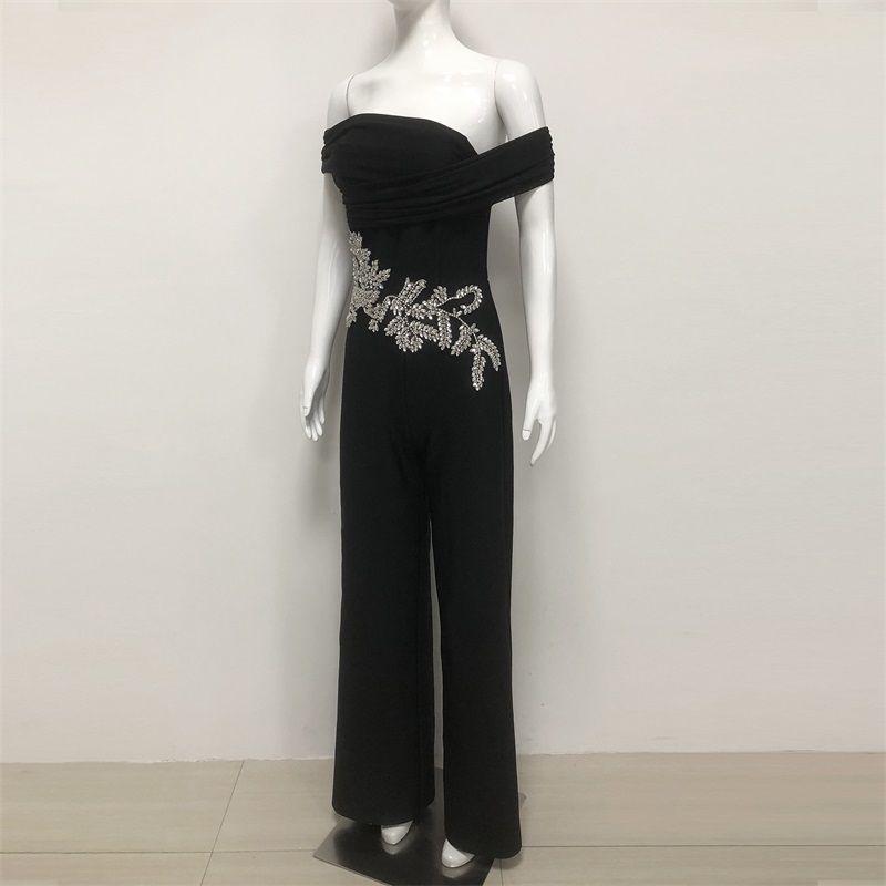 Czarny Kryształowy Kombinezon  – Women'S Formal Jumpsuit Evening Wear recenzja i cena