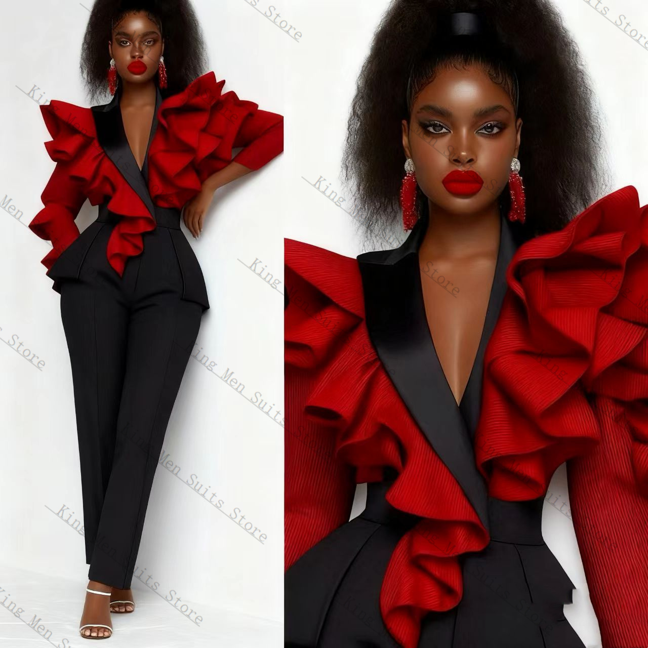 Czerwono-czarny damski garnitu – Women'S Formal Wear For Wedding Guest recenzja i cena