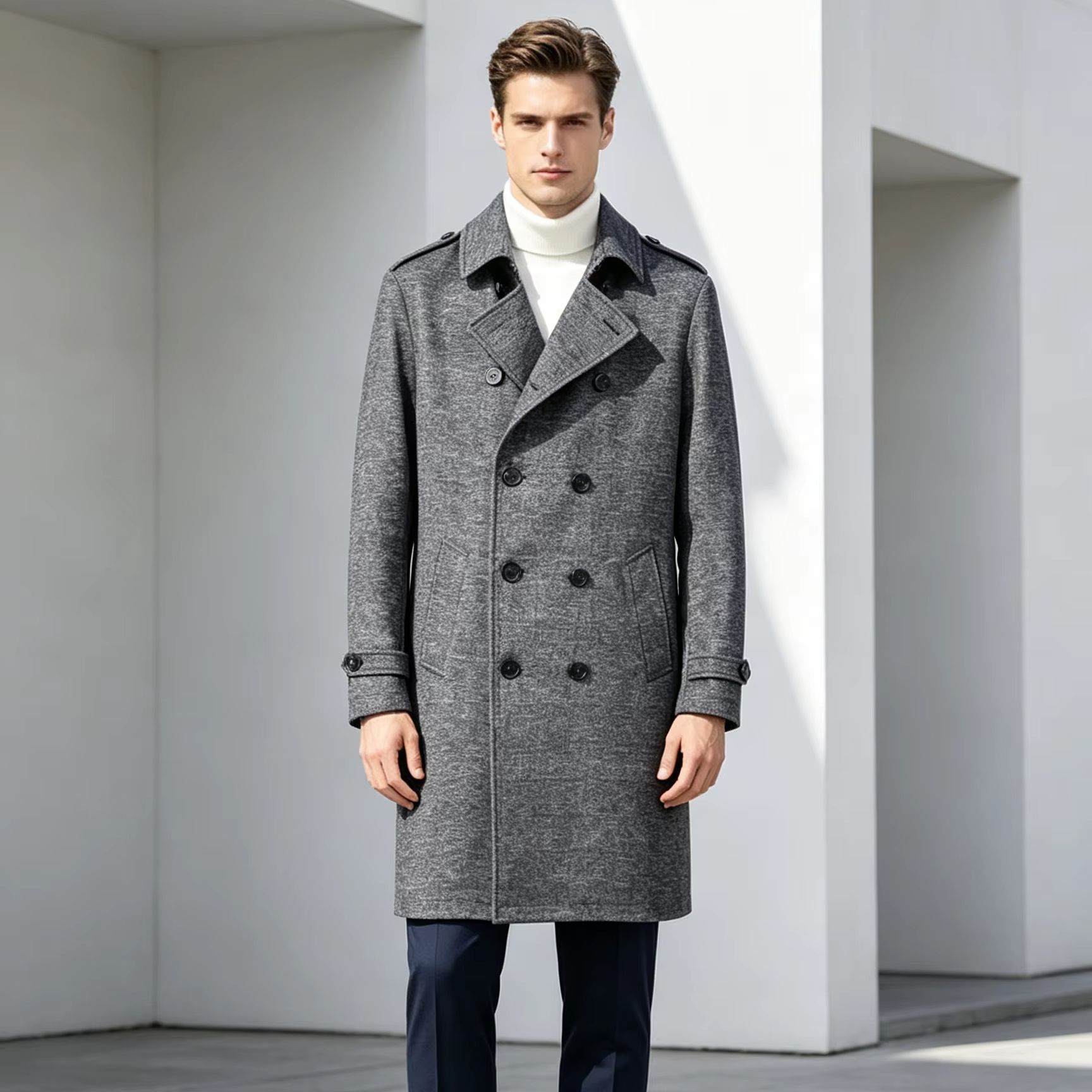 Męski długi płaszcz z czystej  – Trench Coat Formal recenzja i cena