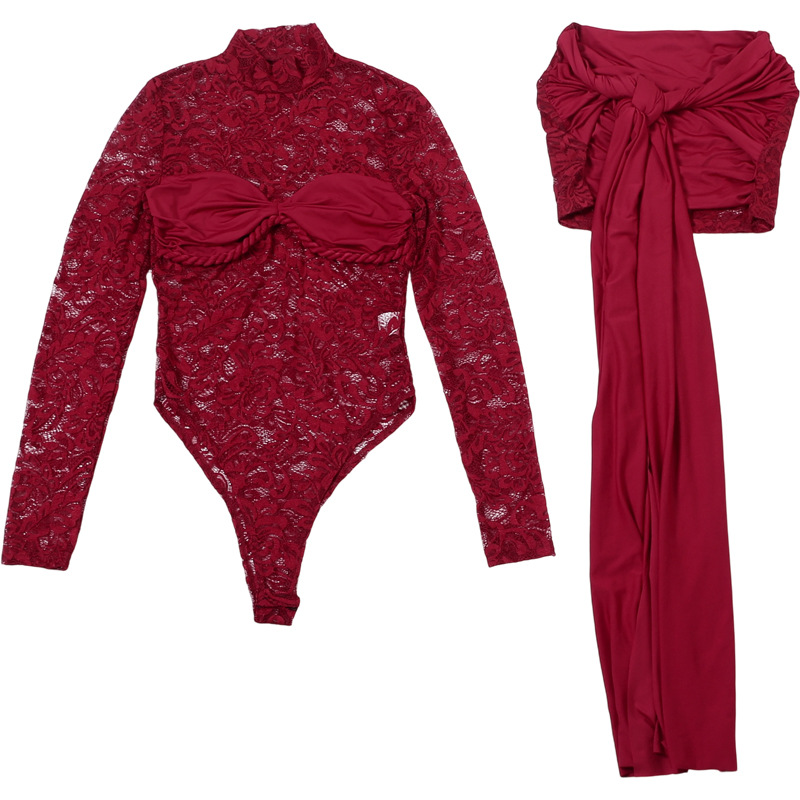 Burgundowa Biała Czarna Koronk – Women'S Formal Jumpsuit Evening Wear recenzja i cena