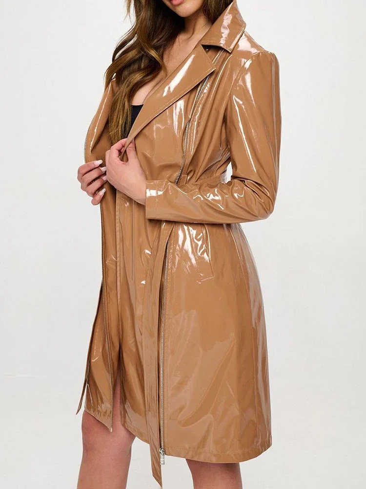 Płaszcz damski z błyszczącej s – Trench Coat Formal recenzja i cena