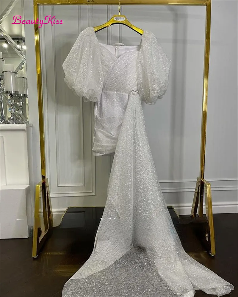Błyszcząca krótka suknia ślubn – Women Formal Wear Dubai recenzja i cena