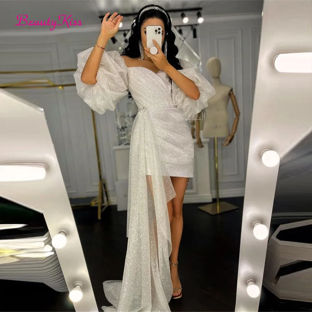 Błyszcząca krótka suknia ślubn – Women Formal Wear Dubai recenzja i cena