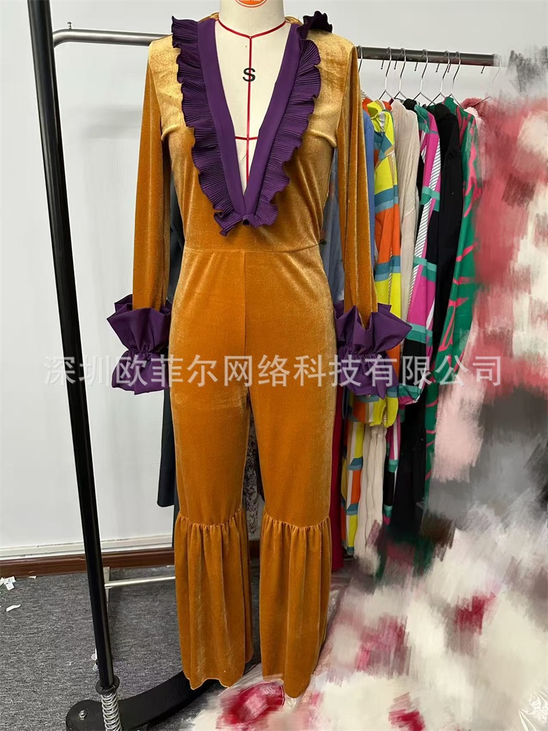 Żółto-fioletowy aksamitny komb – Women'S Formal Jumpsuit Evening Wear recenzja i cena